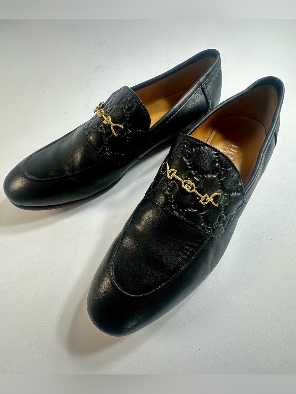 Gucci Black Leather Men’s Size 45 Gold Horsebit Loafers Slip On Shoes Italy.